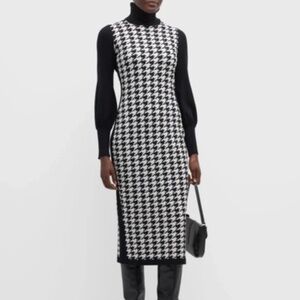 Toccin Houndstooth Turtleneck Midi Dress, Size S